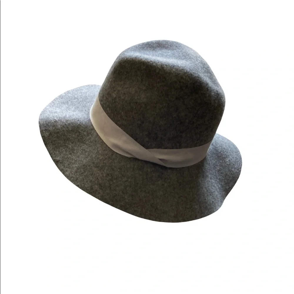 Express 100% Wool Hat Bohemian Retro Cottagecore Shabby Chic Gray Light Ribbon